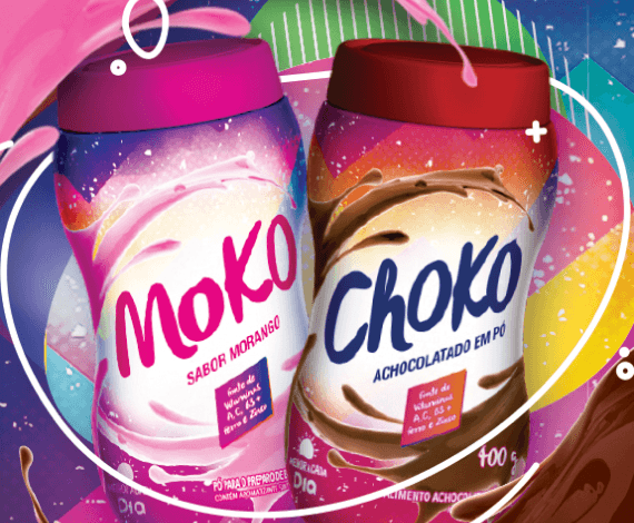 Produto Moko Choko, achocolatado e sabor morango